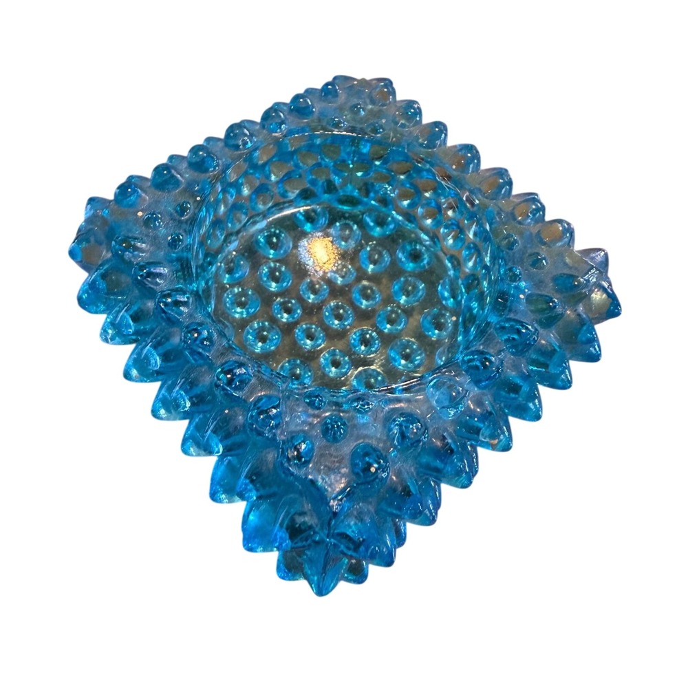 Unbranded Hobnail Glass Ashtray Small Blue Vintage Mid Century Modern 3" x 3